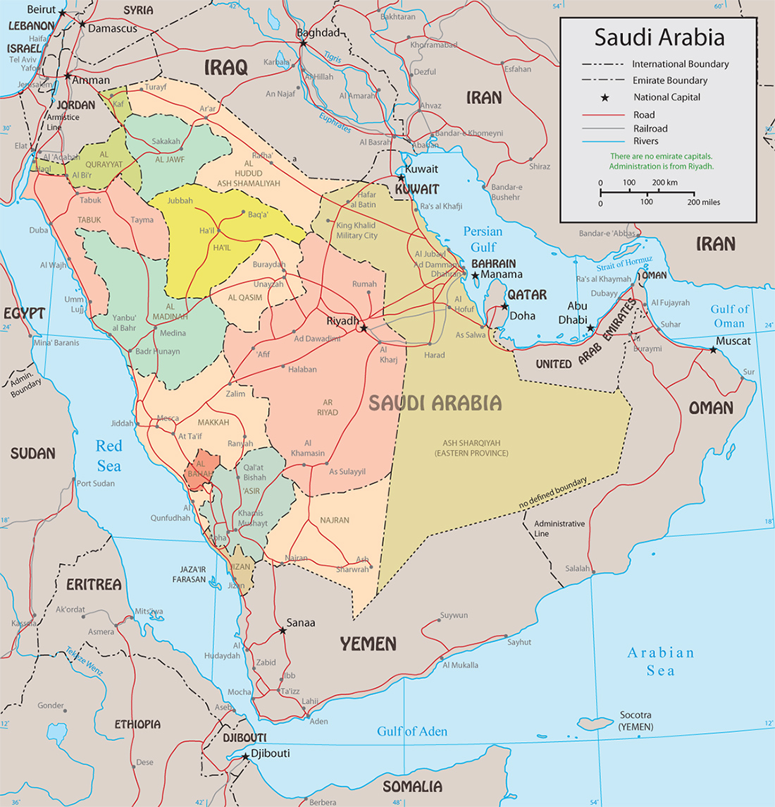 Political map Saudi Arabia