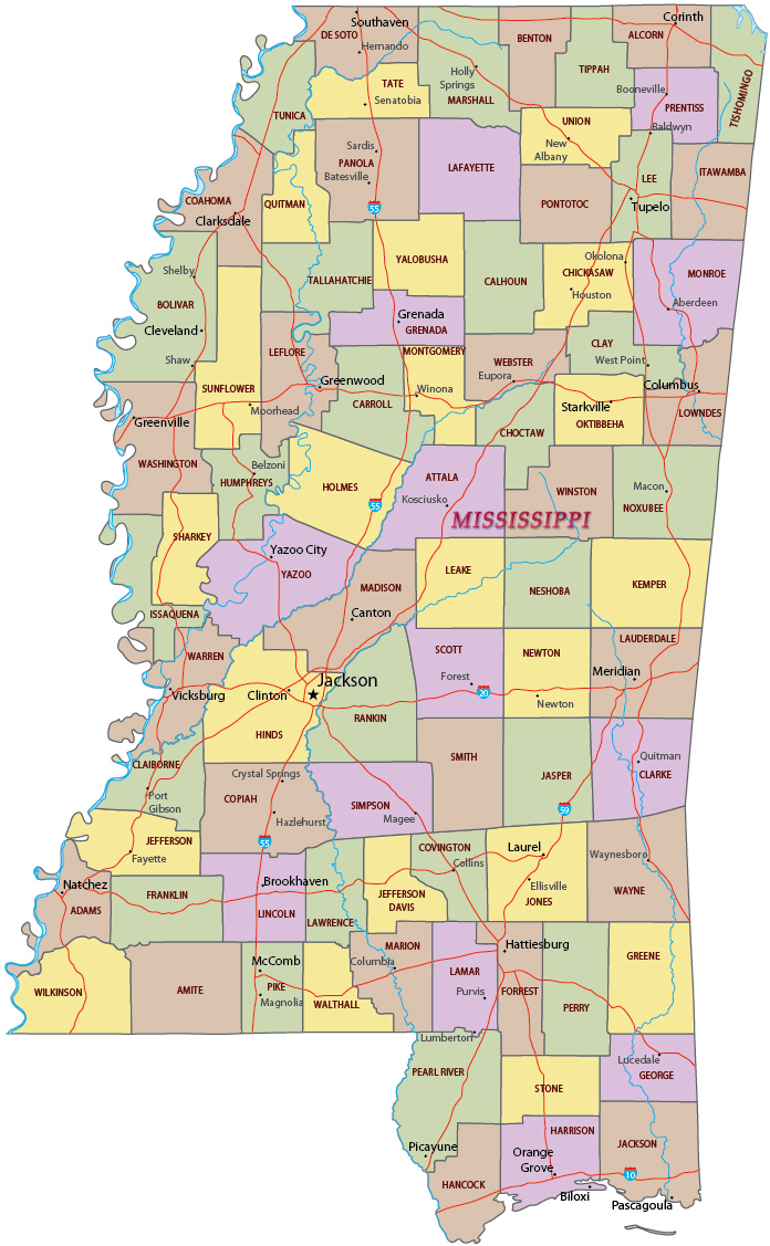Mississippi political map