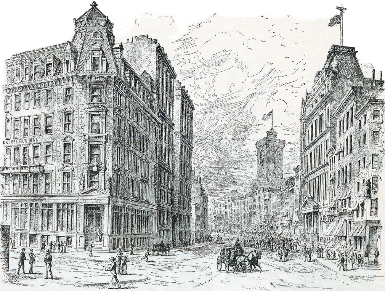 Broad Street from Wall Street, New York City - 1885